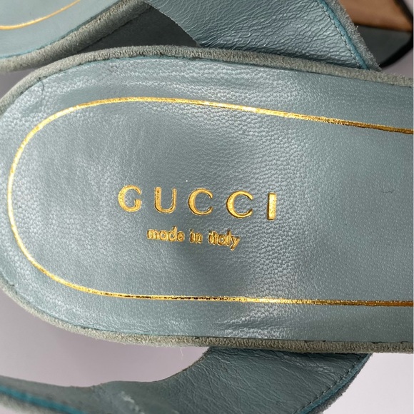 Gucci Jacquelyne Suede T-strap Heels with Crystal Accents - Picture 8 of 11